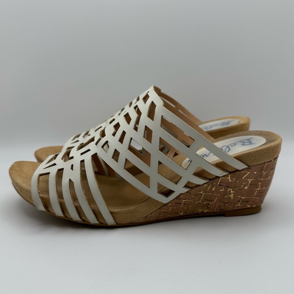 BELLINI Pretty White Faux Nubuck Wedge Slip On Sandals Size 9